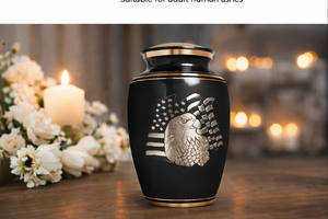 โกศบรรจุอัฐิสำหรับผู้ใหญ่ สไตล์ยุโรป สีดำหรูหรา ทำด้วยมือ ลายธงชาติอเมริกันรูปนกอินทรี  วัสดุโลหะ  สามารถปรับแต่งได้ - Product Image 3