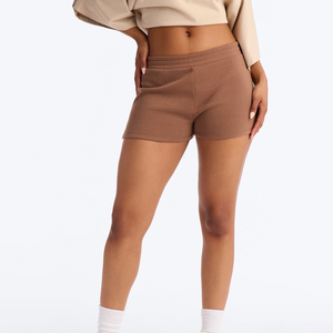 Shorts en Coton Tricoté Uni de Qualité Supérieure pour Femme, Taille Mi-Haute Élastique, Coupe Droite, Style Décontracté, Respirant - Product Image 1