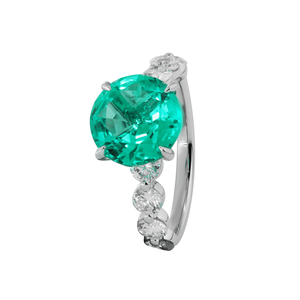 2.5ct Round Cut Colombian Lab Grown Emerald Engagement <b>Ring</b> 18K White Gold 4 Claw Prong <b>Ring</b> with Lab Diamond Side Stones Bridal - Product Image 2