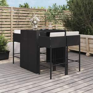 Ensemble de bar de jardin en polyrotin noir et acier thermolaqué avec verre trempé, mobilier d'extérieur élégant - Product Image 1