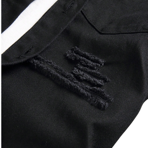 Chemise en jean noir déchiré pour homme, manches courtes, boutonnée, décontractée, été, 100 % coton sergé, lavée, coupe classique, respirante - Product Image 6