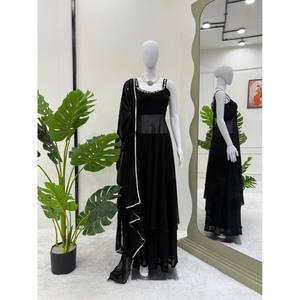 Vestido Anarkali Hecho a Mano con Espejos Reales, Estilo A-Line, Chifón, para Fiesta, Cintura Imperio, Talla XL - Product Image 2