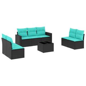 Juego de sofás de patio de ratán sintético negro de 8 piezas con cojines, elegantes muebles de exterior - Product Image 2