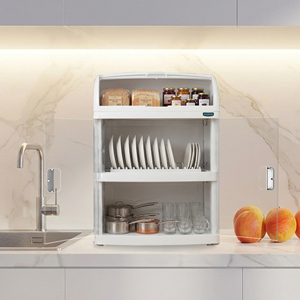 Escurridor de Platos Portátil Milano (3 Niveles) con Puertas Transparentes, Plástico Anti-Rayones e Irrompible, Diseño Moderno, Fácil de Limpiar, para Cocina - Product Image 2