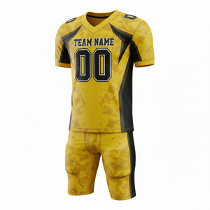 ชุดยูนิฟอร์มอเมริกันฟุตบอลแบบระบายอากาศได้ดี พิมพ์ลายตามสั่ง พร้อมกางเกงขาสั้น ตำแหน่งโลโก้ด้านหน้า ผลิตจากโพลีเอสเตอร์ 100% ป้องกันแบคทีเรีย - Product Image 1