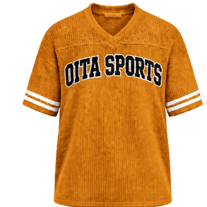 Camiseta Deportiva Personalizada Color Naranja Mostaza, Cuello en V, Tejido de Punto, Manga Corta, Rayas, Transpirable, Informal, Holgada, para Equipos Deportivos - Product Image 1