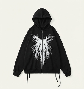 Sweat à capuche zippé noir pour homme, coupe classique, en coton molletonné blanc, imperméable, écologique, pour l'hiver - Product Image 6