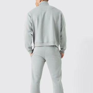 Men's Gray Half-Zip Sweatshirt and Pants <b>Tracksuit</b> Full Sleeve Solid Color Casual Breathable Cotton Autumn Wear - Product Image 2