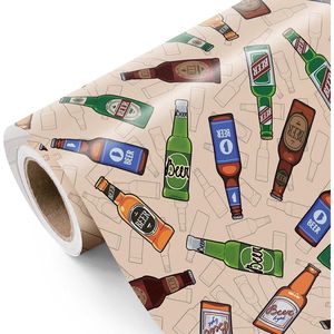 Mini Rotolo di Carta da Regalo per Birra da 17 Pollici x 16,5 Piedi per Bottiglie, Ideale per Feste di Compleanno Maschili e Decorazioni - Product Image 1