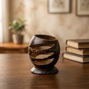 Handmade Carved Wood Pen Holder Round Antique Home Decor Craftsmanship KOTTRAVAI Brand Tamil Nadu - Product Image 1
