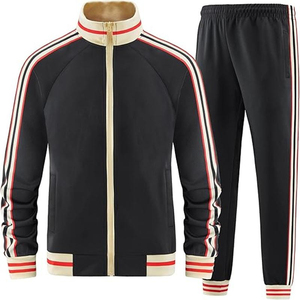 Men's Vintage Winter Thermal Casual <b>Tracksuit</b> Jacket Pant Set Zipper Front Custom Color Regular Fit Solid Ribbed Cuffs Bottom - Product Image 1