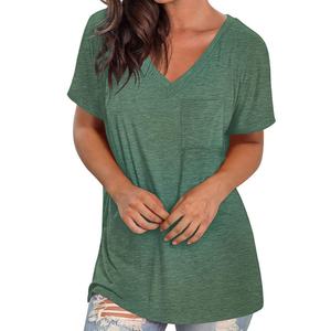 T-shirts pour femmes en gros, col rond, confortables, décontractés, à manches courtes, personnalisables, imprimés, couleur unie - Product Image 1