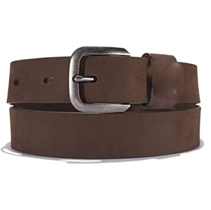 Ceinture en cuir de vachette marron décontractée pour homme avec boucle rectangulaire argentée, design solide - Product Image 1