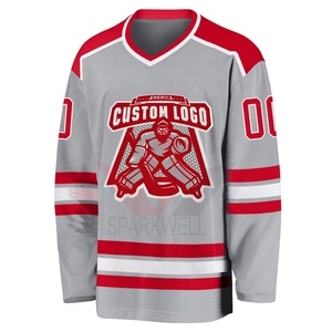 Custom Ice Hockey Jersey Gray Red V-Neck Full Sleeve Sublimated Print 3D Front Moisture Wicking Quick Dry Unisex Adult 100% - Product Image 3