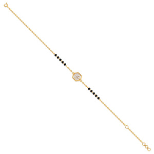 Pulsera de Diamantes con Diseño Floral Hexagonal, Cadena de Oro Amarillo y Detalles Laterales de Piedra Negra - Product Image 3