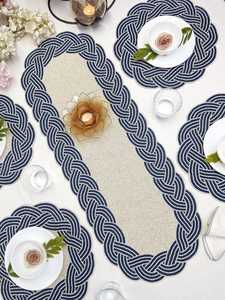 Handmade Embroidered Fabric Table <b>Runner</b> Rectangle <b>Green</b> Leaf Design Luxury Eco-Friendly Durable Lightweight Decorative Mat - Product Image 3