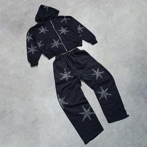 2026 Hot Selling Vintage Acid Wash Hoodie and Flared Pants Zipper Tracksuit Set for <b>Men</b> - Product Image 4