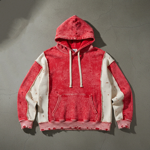 Sweat à capuche en molleton pour homme, design personnalisé avec panneaux gris, rouge et vert contrastés, de haute qualité - Product Image 2