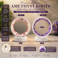 Lámpara de Mesa de Piedra de Amatista Natural Premium, Forma Circular, 18 cm de Diámetro, Alimentación USB, Luz de Meditación, Decoración del Hogar