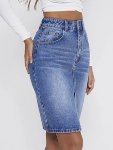 Tendance 2026 HSI Jupe en denim semi-extensible, modèle haut et bas fantaisie, avec ceinture cargo classique et multiples poches, style chic - Product Image 4