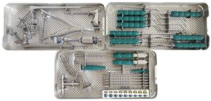 Ensemble d'instruments pour vis pédiculaires en chirurgie de la colonne vertébrale avec poignées ergonomiques en silicone vert dans une boîte de stérilisation en acier inoxydable - Product Image 3