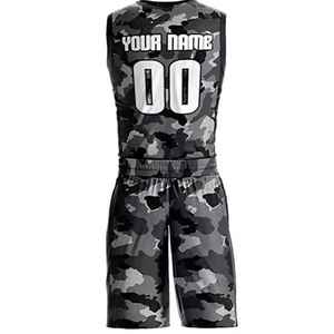 Conjunto de Uniforme de Baloncesto Personalizado con Camuflaje, Camiseta sin Mangas con Cuello en V de Poliéster, Pantalones Cortos con Cintura Elástica, Unisex para Adultos, de Secado Rápido - Product Image 2