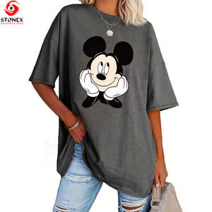 Camiseta de Algodón Bordada al por Mayor para Mujer, Corte Holgado, Tela Suave, Manga Corta, Talla Grande, Personalización Disponible - Product Image 3