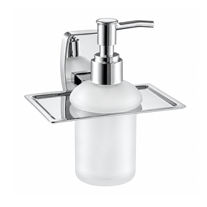 Distributeur de savon liquide mural pour salle de bain, bouteille en verre dépoli, finition chromée en acier inoxydable, moderne, écologique, robuste - Product Image 1