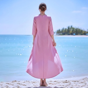 Vestido Midi de Algodón para Mujer, Estilo Vintage, Cintura Alta, Corte Holgado, Manga Campana, Transpirable, para Playa, Verano, Uso Diario, Venta al Por Mayor - Product Image 2