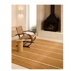 Tapis plat en laine de Nouvelle-Zélande fait main de qualité supérieure, brun, avec un motif rayé texturé doux pour la décoration intérieure moderne - Product Image 1