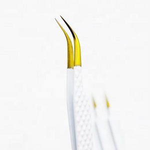 Ensemble de pincettes d'extension de cils en acier inoxydable durables Points d'or enduits de poudre blanche Logo personnalisé pince à cils - Product Image 3