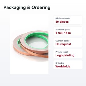 TECHINSTRO เทปทองแดงนำไฟฟ้า 12 มม. x 15 ม. พร้อมกาวนำไฟฟ้าสำหรับป้องกัน EMI ซ่อมแซม PCB สายดิน CFT-0012 - Product Image 2