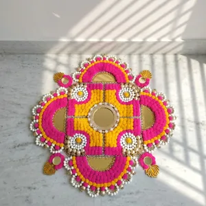 Traditional Cotton Rangoli Decoration Pink Yellow Mirror Design Wedding Decor - Product Image 6