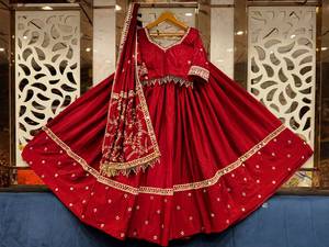 Ensemble Lehenga Choli indien traditionnel bleu en coton brodé, longueur ras du sol, coupe classique, pour femme, tenue de mariage, anti-humidité - Product Image 4
