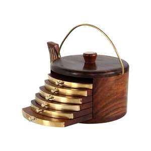 Wooden <b>Drink</b> <b>Coasters</b> with Holder Durable Wood Table <b>Coasters</b> for Tea Cups Coffee Mugs Beer Cans Water Glasses - Product Image 2