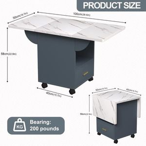 Set Tavolo da Pranzo in Legno da 100 cm Assemblato ed Estensibile con 4 Ruote - Tavolino Pieghevole con Ripiano Portaoggetti - Product Image 6