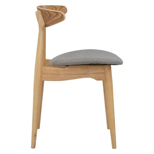 Chaise de salle à manger en chêne malaisien, dossier en bois courbé, assise en tissu, style moderne du milieu du siècle, gris clair, pour la maison, le restaurant, le café, l'hôtel - Product Image 3