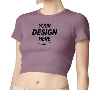 Camiseta Corta de Verano para Mujer, de Algodón, Tejido Jersey, Cuello Redondo, Ajustada, Informal, de Manga Corta, Lisa, Básica - Product Image 4