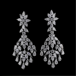 Luxury Labgrown Diamond Gold <b>Statement</b> <b>Necklace</b> Set with Flower Design Prong Setting Link Chain for Women's Wedding Occasion - Product Image 5