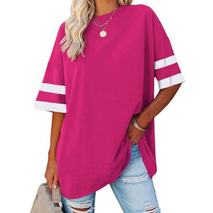 เสื้อยืดโอเวอร์ไซส์ผู้หญิง แขนสั้น สีแดงกุหลาบ คอกลม ทรงปกติ ระบายอากาศได้ดี ผ้าถัก ตกแต่งลายพิมพ์ลำลอง สไตล์ฤดูร้อน - Product Image 3