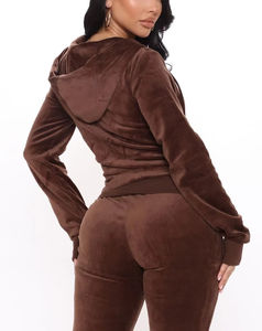 Conjunto Deportivo de Terciopelo Estampado para Mujer, Dos Piezas, Sudadera Corta y Pantalones Holgados, Transpirable, Casual, de Alta Calidad - Product Image 3