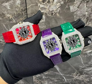 Montre Shrilike Jewel Iced personnalisée à cadran carré, chiffres romains, cadran rouge, bracelet en cuir de luxe pour homme, boîtier en coquille, haute qualité ETA - Product Image 5