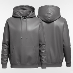 Pullover Leather <b>Hoodie</b> For Winter Outdoor Wear Premium Winter Solid <b>Plain</b> Dyed Pullover Winter Leather <b>Hoodie</b> For <b>Men</b> - Product Image 6