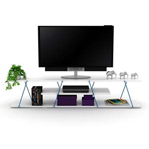 FurnisHome Store's Tars 56 Inch Low TV Unit Mid Century Modern Open Storage 4 Shelves Metal Cords <b>Entertainment</b> <b>Centre</b> White - Product Image 4