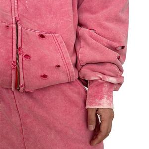Sweat à capuche zippé vintage personnalisé unisexe en molleton bouclette délavé à l'acide 100% coton polaire hiver 500 GSM - Product Image 5