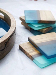 Handmade Acacia Wood <b>Epoxy</b> Resin Eco-Friendly Non-Toxic Drink Coasters Set | Modern Custom Logo Gift Coasters for <b>Coffee</b> <b>Table</b> - Product Image 4