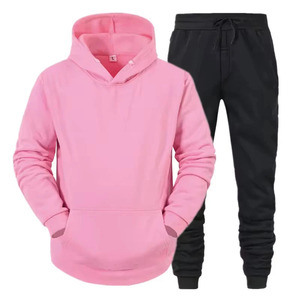 Ensemble de survêtement décontracté pour homme, sweat-shirt à capuche rouge avec pantalon de jogging noir, coupe régulière, couleur unie, matière polaire, vêtements d'automne - Product Image 2