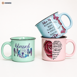 Ensemble de tasses à café en grès personnalisables à motif floral – Nouveau design, tasses en céramique multicolores pour le camping, style élégant - Product Image 1