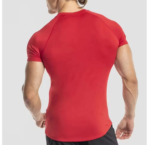 Camiseta Deportiva de Manga Corta para Hombre, Cuello Redondo, Color Rojo Sólido, Tejido de Punto, Corte Ajustado, Secado Rápido, Poliéster, Estilo Deportivo, Largo Regular, para Gimnasio - Product Image 2