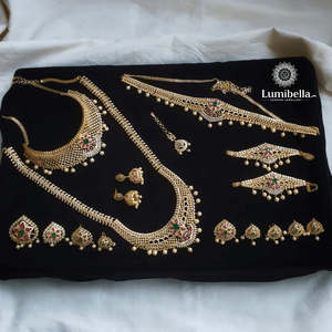 Antique Gold Plated American Diamond <b>Bridal</b> <b>Jewelry</b> <b>Set</b>-Designer Earring <b>Set</b> - Product Image 3